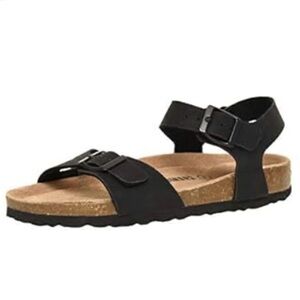 CUSHIONAIRE Women's Lauri cork footbed sandals with a back strap in black
